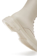 Women's Cream Leather Lace Up Boots | Derimod Women's Cream Leather Lace Up Boots | Derimod