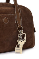 Woman Brown Long-Strap Suede Shoulder Bag | Derimod Woman Brown Long-Strap Suede Shoulder Bag | Derimod
