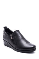 Women's Black Leather Wedge Heeled Comfort Shoes | Derimod Women's Black Leather Wedge Heeled Comfort Shoes | Derimod