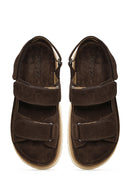 Women's Brown Double Strap Suede Leather Sandals | Derimod Women's Brown Double Strap Suede Leather Sandals | Derimod