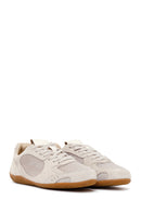 Woman Beige Lace-Up Suede Leather Sneaker | Derimod Woman Beige Lace-Up Suede Leather Sneaker | Derimod