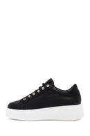 Women's Black Stone Laced Thick Soled Leather Sneakers | Derimod Women's Black Stone Laced Thick Soled Leather Sneakers | Derimod