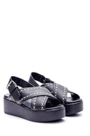 Women's Studded Detailed Wedge Heeled Sandals | Derimod Women's Studded Detailed Wedge Heeled Sandals | Derimod
