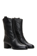 Women's Black Leather Cowboy Heeled Boots | Derimod Women's Black Leather Cowboy Heeled Boots | Derimod