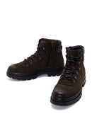Men's Khaki Nubuck Leather Zippered Boots | Derimod Men's Khaki Nubuck Leather Zippered Boots | Derimod