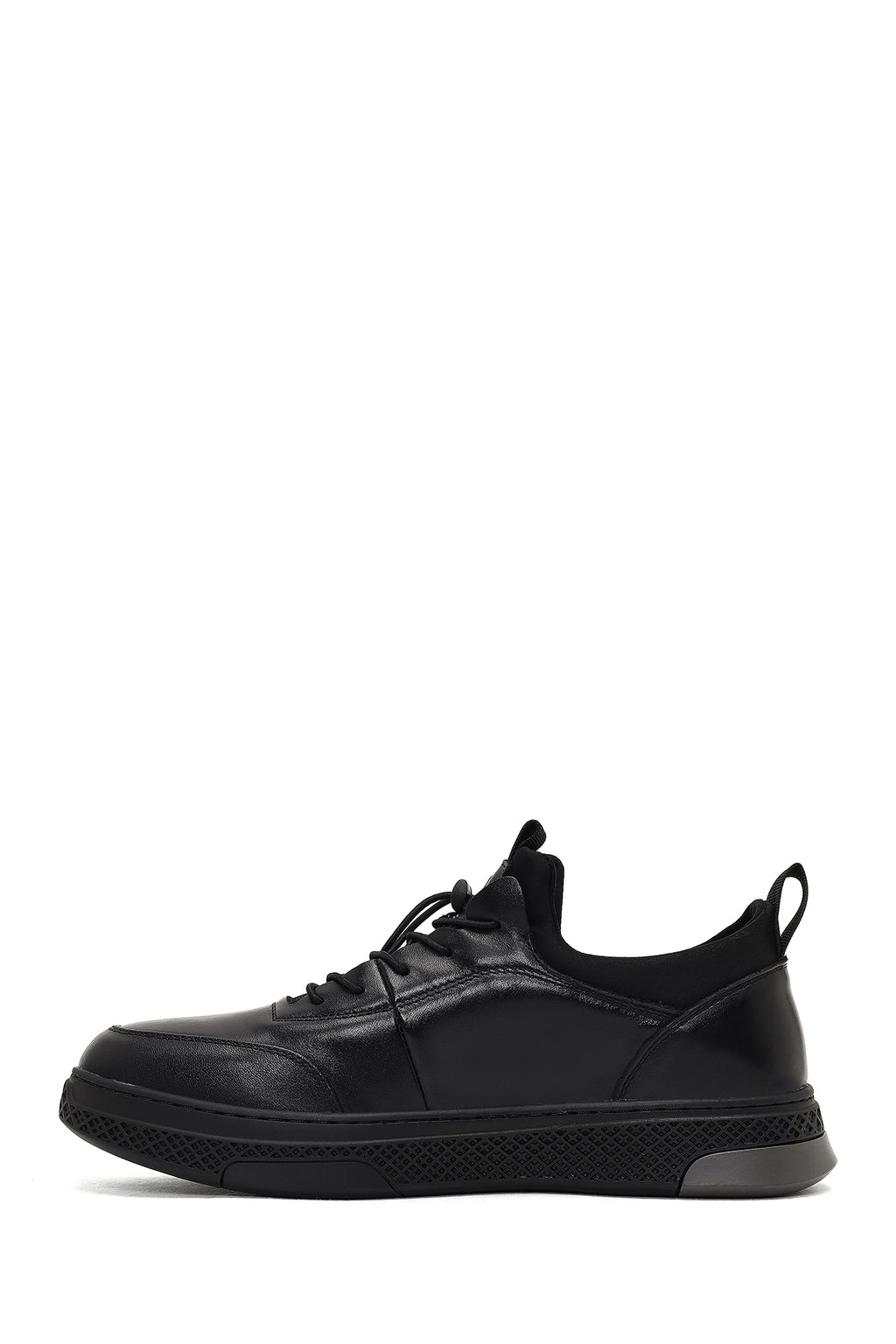 Erkek Siyah Bağcıklı Kalın Tabanlı Deri Sneaker