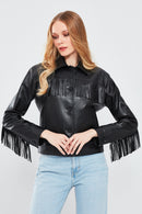 Luna Women's Tasseled Leather Jacket | Derimod Luna Women's Tasseled Leather Jacket | Derimod