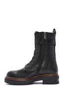 Women's Black Zippered Lace-Up Leather Combat Boots | Derimod Women's Black Zippered Lace-Up Leather Combat Boots | Derimod