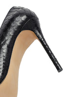 Women's Black Patterned High Thin Heel Leather Stiletto | Derimod Women's Black Patterned High Thin Heel Leather Stiletto | Derimod
