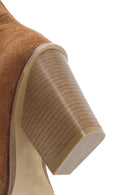 Women's Tan Thick Heeled Suede Cowboy Boots | Derimod Women's Tan Thick Heeled Suede Cowboy Boots | Derimod