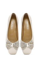 Women's Cream Stoned Leather Ballerina | Derimod Women's Cream Stoned Leather Ballerina | Derimod