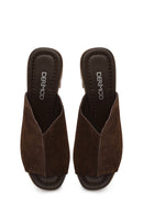 Woman Brown Platform High Chunky Heel Suede Slipper | Derimod Woman Brown Platform High Chunky Heel Suede Slipper | Derimod