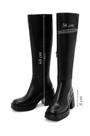 Women's Black Thick Heeled Zippered Casual Leather Boots | Derimod Women's Black Thick Heeled Zippered Casual Leather Boots | Derimod