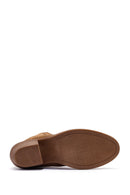 Women's Mink Thick Heel Suede Leather Cowboy Boots | Derimod Women's Mink Thick Heel Suede Leather Cowboy Boots | Derimod