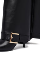 Women's Black Buckled Thin Heeled Leather Boot | Derimod Women's Black Buckled Thin Heeled Leather Boot | Derimod