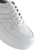 Women's White Lace-up Thick-Sole Leather Sneaker | Derimod Women's White Lace-up Thick-Sole Leather Sneaker | Derimod