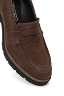 Women's Mink Thick Heeled Suede Leather Masculine Loafer | Derimod Women's Mink Thick Heeled Suede Leather Masculine Loafer | Derimod