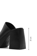 Women's Black Platform Thick High Heel Leather Slippers | Derimod Women's Black Platform Thick High Heel Leather Slippers | Derimod