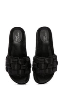 Women's Black Knitted Detailed Jelly Slippers | Derimod Women's Black Knitted Detailed Jelly Slippers | Derimod
