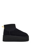 Women's Black Thick-Soled Suede Leather Teddy Boot | Derimod Women's Black Thick-Soled Suede Leather Teddy Boot | Derimod