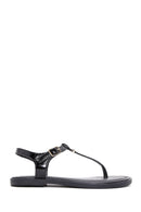 Women's Black Ankle Strap Flip-Flop Patent Leather Sandals | Derimod Women's Black Ankle Strap Flip-Flop Patent Leather Sandals | Derimod