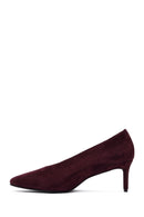 Women Burgundy Short Thin Heeled Suede Leather Stiletto | Derimod Women Burgundy Short Thin Heeled Suede Leather Stiletto | Derimod
