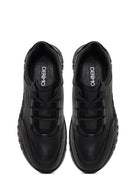 Erkek Siyah Bağcıklı Kalın Tabanlı Deri Casual Sneaker | Derimod Erkek Siyah Bağcıklı Kalın Tabanlı Deri Casual Sneaker | Derimod