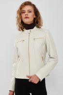 Marlyn Women's Beige Short Leather Jacket | Derimod Marlyn Women's Beige Short Leather Jacket | Derimod