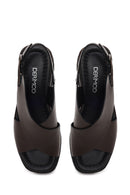 Woman Brown Ankle-Buckle Wedge-Heel Leather Sandal | Derimod Woman Brown Ankle-Buckle Wedge-Heel Leather Sandal | Derimod