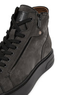 Men's Gray Double Zipper Thick Sole Nubuck Leather Sports Boots | Derimod Men's Gray Double Zipper Thick Sole Nubuck Leather Sports Boots | Derimod