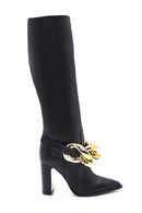 Women's Leather Chain Heeled Boots | Derimod Women's Leather Chain Heeled Boots | Derimod