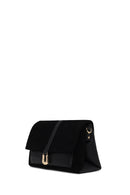 Woman Black Long-Strap Suede Crossbody Bag | Derimod Woman Black Long-Strap Suede Crossbody Bag | Derimod