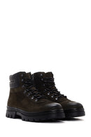 Men's Khaki Nubuck Leather Zippered Boots | Derimod Men's Khaki Nubuck Leather Zippered Boots | Derimod