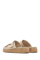 Women's Beige Double-Strap Leather Comfort Slippers | Derimod Women's Beige Double-Strap Leather Comfort Slippers | Derimod