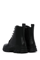Women's Black Lace-Up Zipper Detailed Combat Boots | Derimod Women's Black Lace-Up Zipper Detailed Combat Boots | Derimod