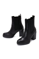 Women's Black Leather Heeled Chelsea Boots | Derimod Women's Black Leather Heeled Chelsea Boots | Derimod