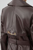 Jenny -X Women's Brown Belt Detailed Leather Trench Coat | Derimod Jenny -X Women's Brown Belt Detailed Leather Trench Coat | Derimod