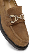 Woman Tan Buckled Suede Leather Masculine Loafer | Derimod Woman Tan Buckled Suede Leather Masculine Loafer | Derimod