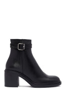 Woman Black Zippered Chunky Heels Leather Boat | Derimod Woman Black Zippered Chunky Heels Leather Boat | Derimod
