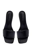 Women's Black Thin Short Heeled Slippers | Derimod Women's Black Thin Short Heeled Slippers | Derimod