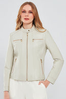 Marlyn Women's Beige Short Leather Jacket | Derimod Marlyn Women's Beige Short Leather Jacket | Derimod