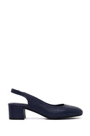 Derimod Flex Woman Navy Blue Backless Thick Short-Heeled Leather Shoes | Derimod Derimod Flex Woman Navy Blue Backless Thick Short-Heeled Leather Shoes | Derimod