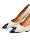 Women's Cream Thin Heeled Leather Stiletto | Derimod Women's Cream Thin Heeled Leather Stiletto | Derimod