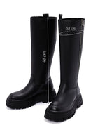 Women's Black Thick Soled Zippered Leather Boots | Derimod Women's Black Thick Soled Zippered Leather Boots | Derimod