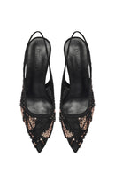 Woman Black Backless Sequin-Patterned Stiletto-Heel Shoes | Derimod Woman Black Backless Sequin-Patterned Stiletto-Heel Shoes | Derimod