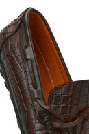 Men's Brown Crocodile Patterned Leather Casual Loafer | Derimod Men's Brown Crocodile Patterned Leather Casual Loafer | Derimod