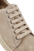 Kadın Bej Bağcıklı Kalın Tabanlı Süet Deri Sneaker | Derimod Kadın Bej Bağcıklı Kalın Tabanlı Süet Deri Sneaker | Derimod