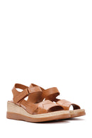 Women's Tan Thick Soled Leather Comfort Sandals with Ankle Strap | Derimod Women's Tan Thick Soled Leather Comfort Sandals with Ankle Strap | Derimod