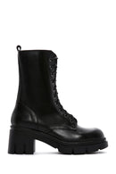 Women's Black Leather Zippered Heeled Boots | Derimod Women's Black Leather Zippered Heeled Boots | Derimod