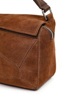 Woman Camel Long-Strap Suede Crossbody Bag | Derimod Woman Camel Long-Strap Suede Crossbody Bag | Derimod